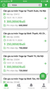 khách hàng dky học yoga